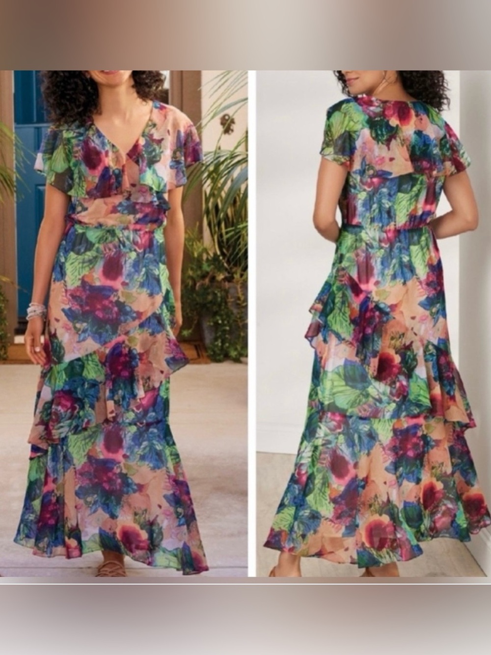 Floral Ruffle Maxi Dress in Multicolor by Soft Surroundings -Medium - Picture 2 of 2